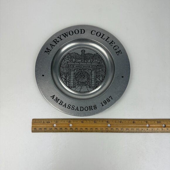 Vtg 87 Pewter Marywood College University Souvenir Collectible Plate Ambassadors - Picture 3 of 15
